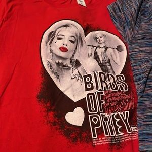 Harley Quinn birds of prey red tshirt. With two extra shirts to give away.